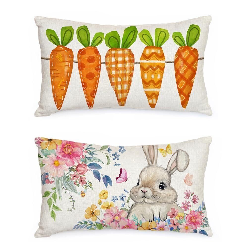 3521 Easter Carrots Bunny Floral Decorations Pillow Covers 12x20 Inch